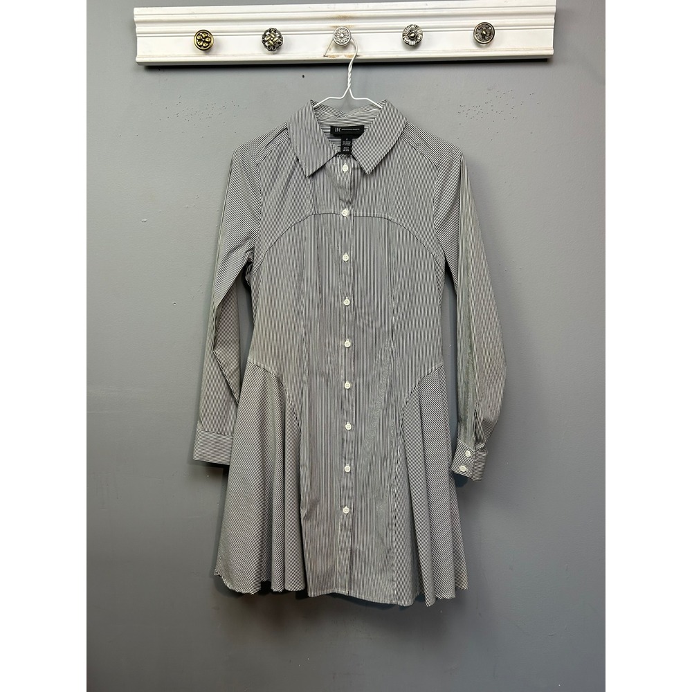 INC International Concepts Striped Fit and Flare Shirtdress Womens 2 Gray Preppy